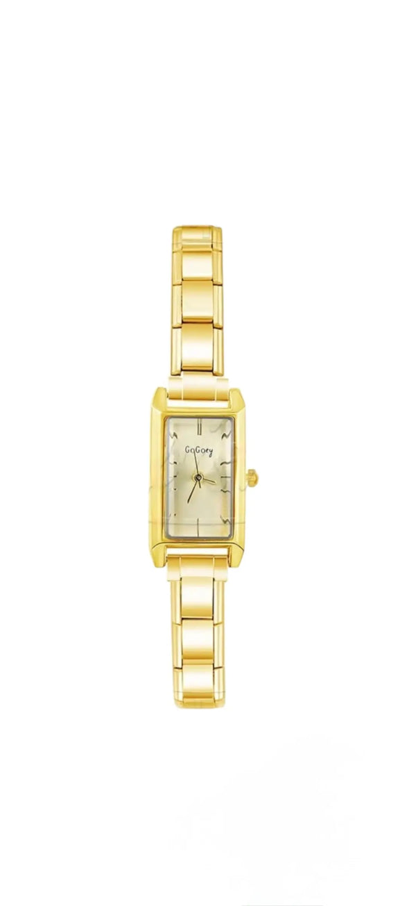 Charm maillon montre rectangulaire doré cadran champagne acier inoxydable bracelet charm italien