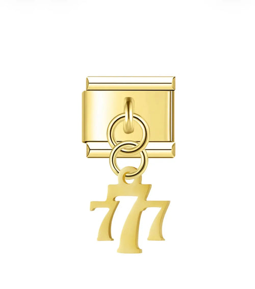 Charm pendentif 777 doré ajouré sur maillon acier inoxydable, bracelet charm italien