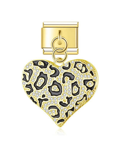 Charm Pendentif Coeur Léopard Doré