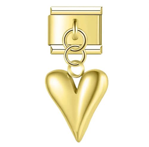 Charm pendentif coeur doré bombé sur maillon, acier inoxydable, bracelet charm italien