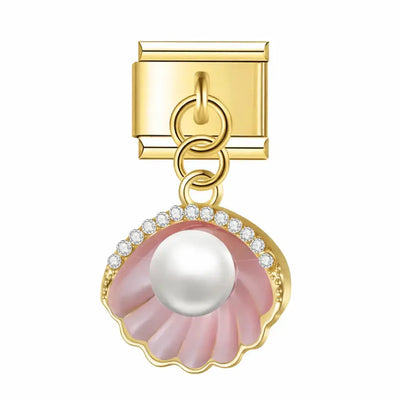 Charm Pendentif Coquillage Perle et Strass Rose Doré