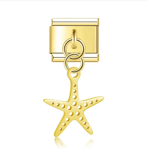 Charm pendentif étoile de mer dorée en acier inoxydable, cinq branches perforées, bracelet charm italien