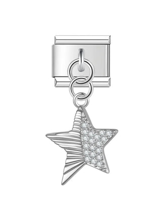 Charm pendentif étoile pavée zircons blancs acier inoxydable argenté bracelet charm italien