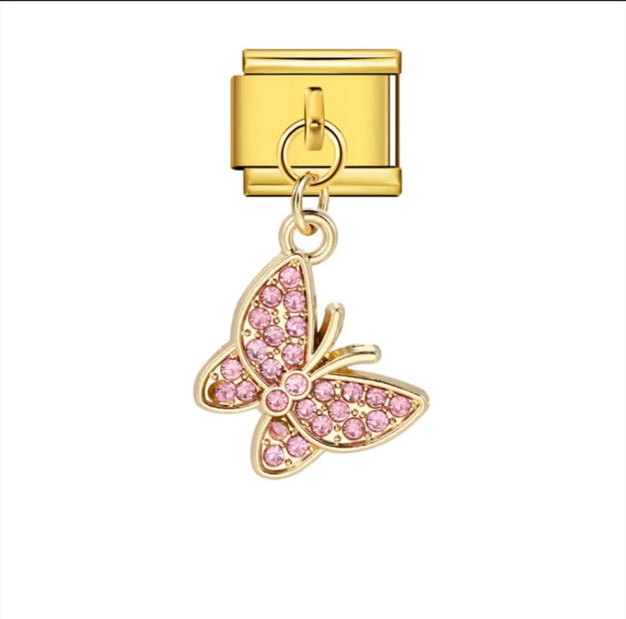 charm italien PENDENTIF PAPILLON ROSE Le charm italien