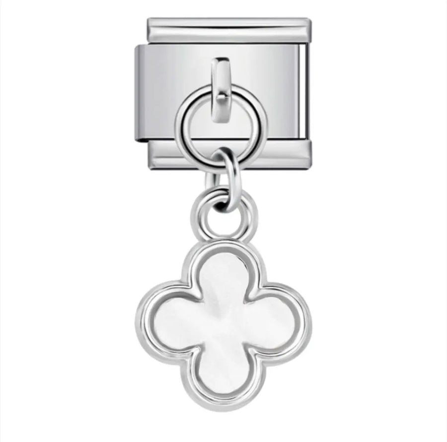 charm italien PENDENTIF TREFLE BLANC Le Charm Italien