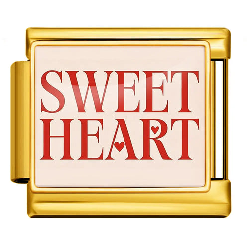 Charm Sweet Heart acier inoxydable doré, inscription SWEET HEART rouge sur fond crème ivoire, bracelet charm italien