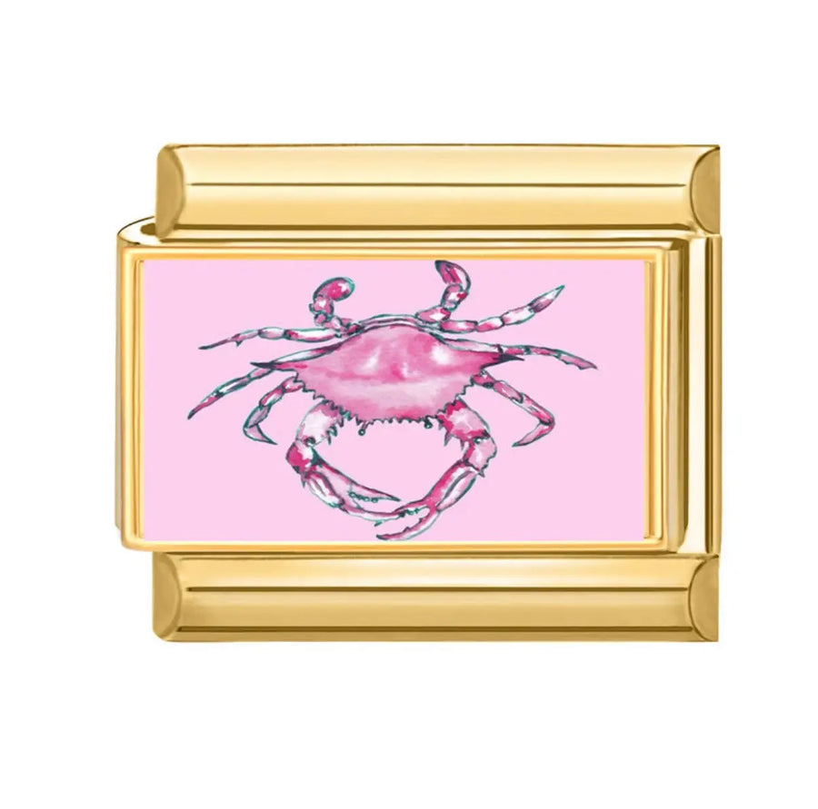 Charm crabe rose pour bracelet italien modulable dore