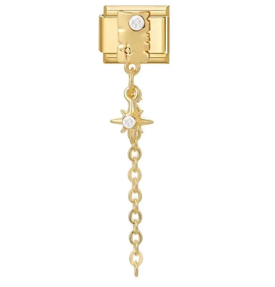Charm pendentif étoile filante doré en acier inoxydable avec zircon blanc et longue chaîne dorée, bracelet charm italien