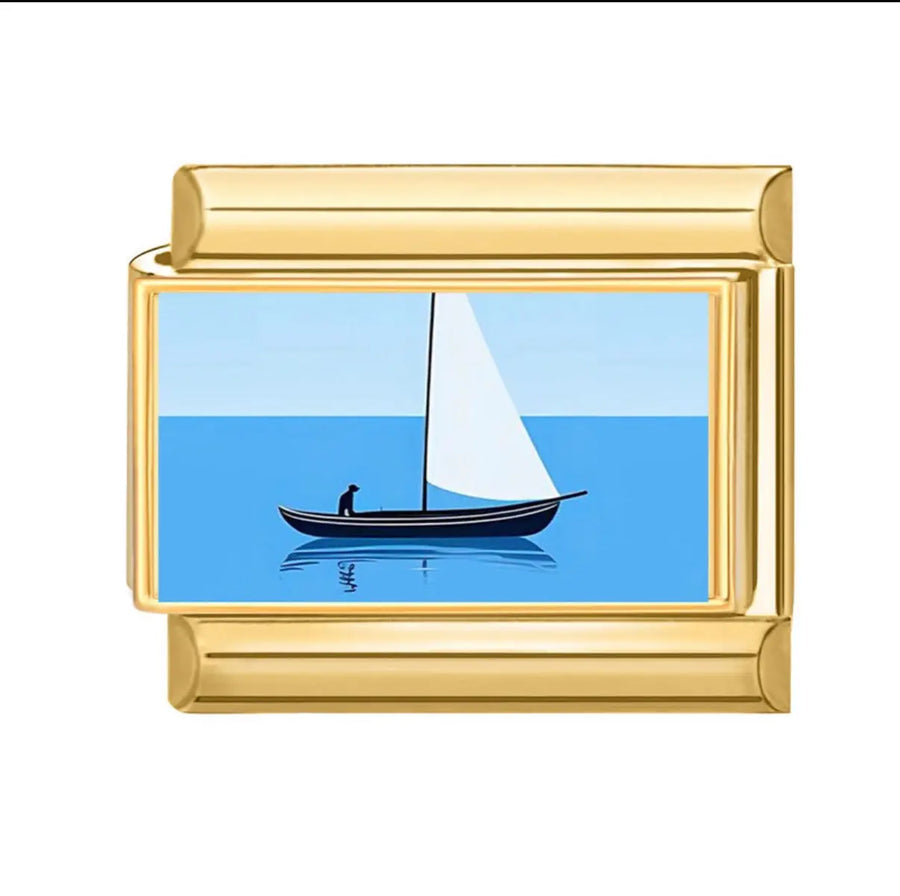 Charm italien voilier dore pour bracelet modulable en acier inoxydable