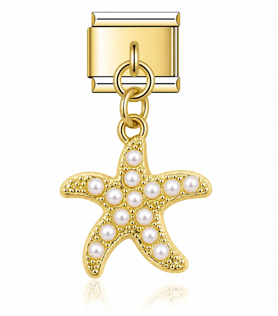 Charm pendentif étoile de mer dorée ornée de perles blanches nacrées, acier inoxydable, bracelet charm italien