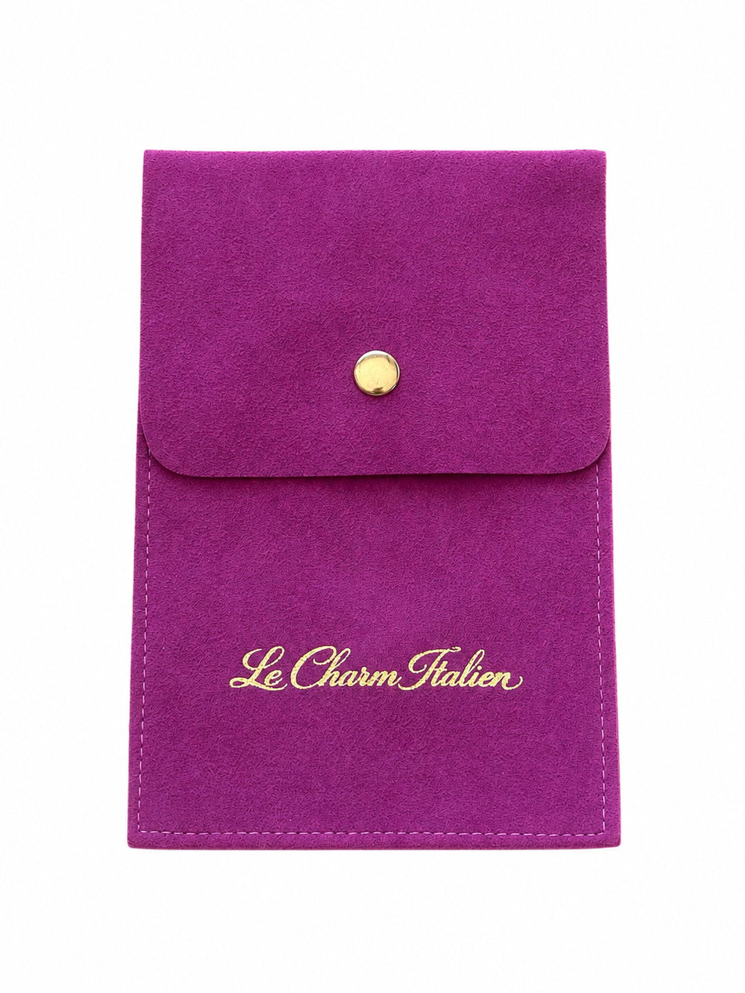 Pochette à bijoux en velours fuchsia Le Charm Italien avec bouton pression doré, pour ranger bracelet et charms